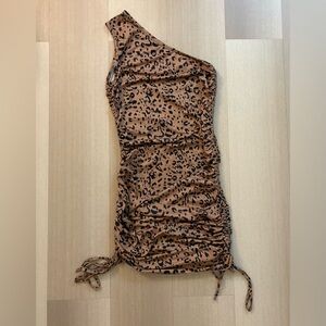 SHEIN Brown Animal Print One-Shoulder Dress